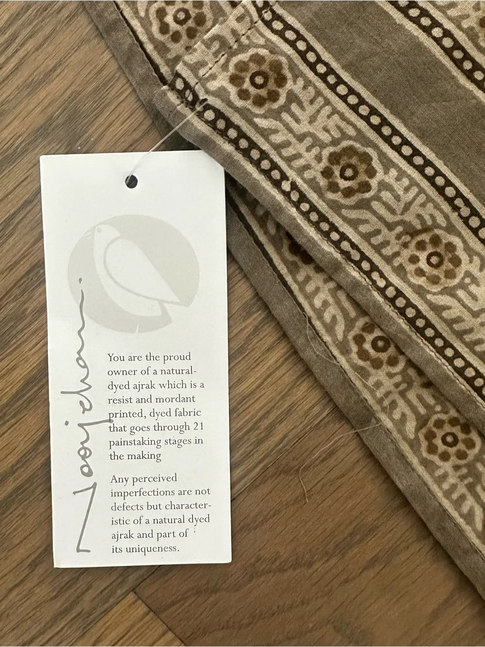 NWT Noorj Chan Block Print Floral Pattern Ajrak Scarf Wrap Brown Multi 65